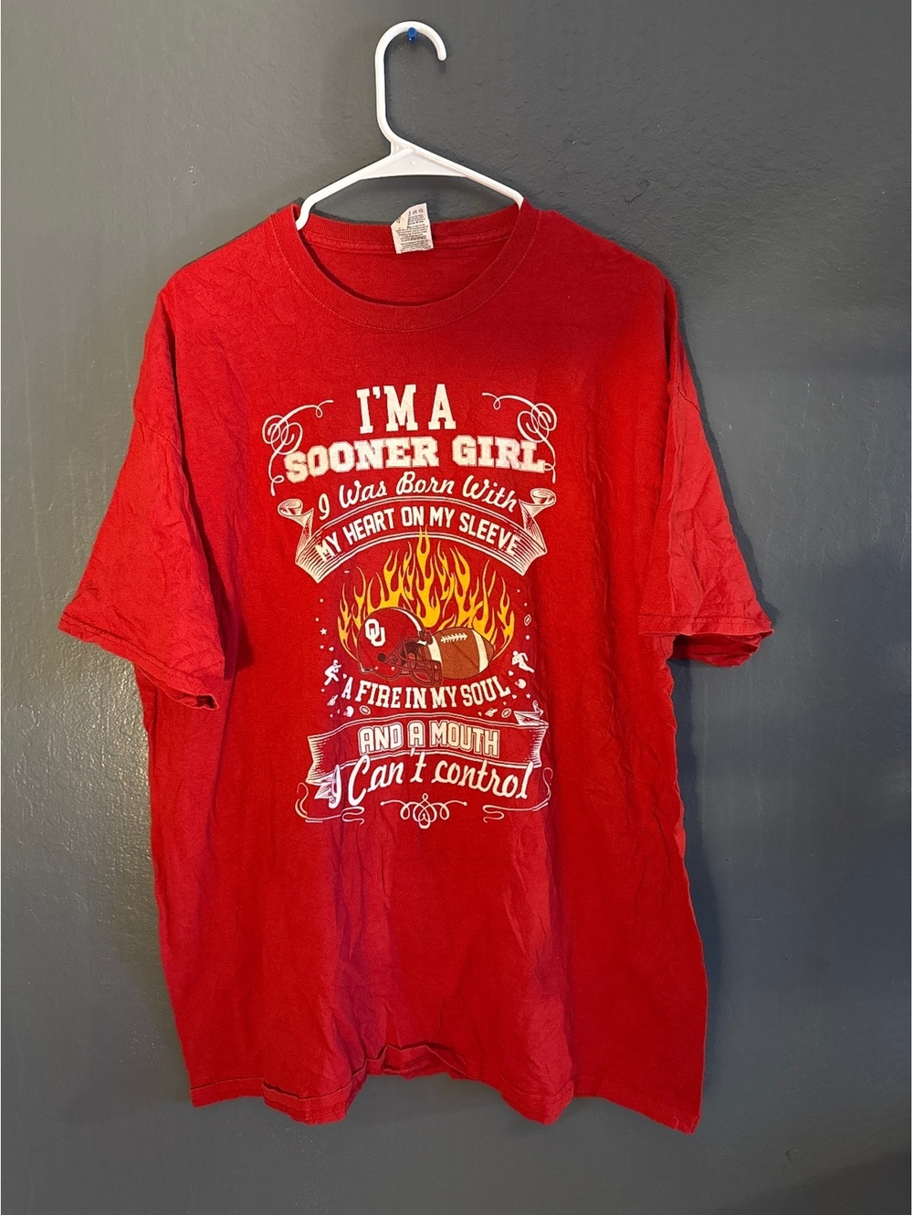 Fruit of the Loom Red Sooner Girl Graphic T-Shirt Size 2XL